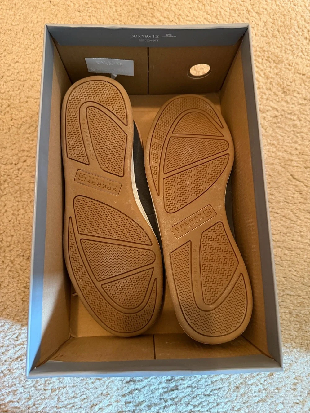 Sperry Dark Gray Leather Boat Shoes with Tan Laces